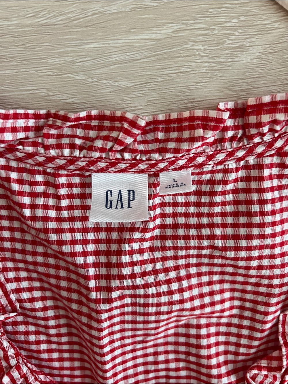 Gap Red Gingham Sleeveless Ruffle Tie-Front Top - Picture 2 of 3